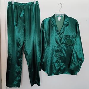 Emerald Green Satin Pajama Set